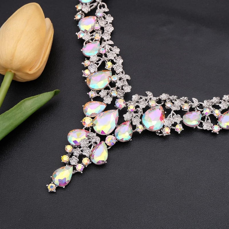CSY Elegant Crystal Costume Jewelry Sets Flower Bridal Necklace Earrings Stretch Bangle Set for Bride Bridesmaid Wedding Dress Accessories - Image 5
